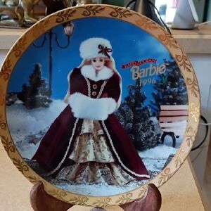 Barbie Holiday Plate - Burgundy and Gold